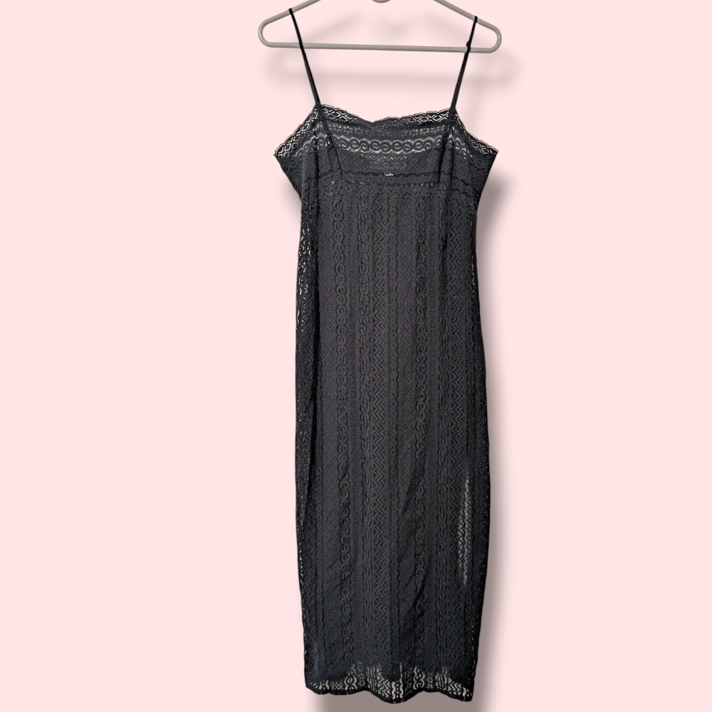 Victoria's Secret Vintage 90s Black Sheer Lace Side Slit Maxi Slip Dress M